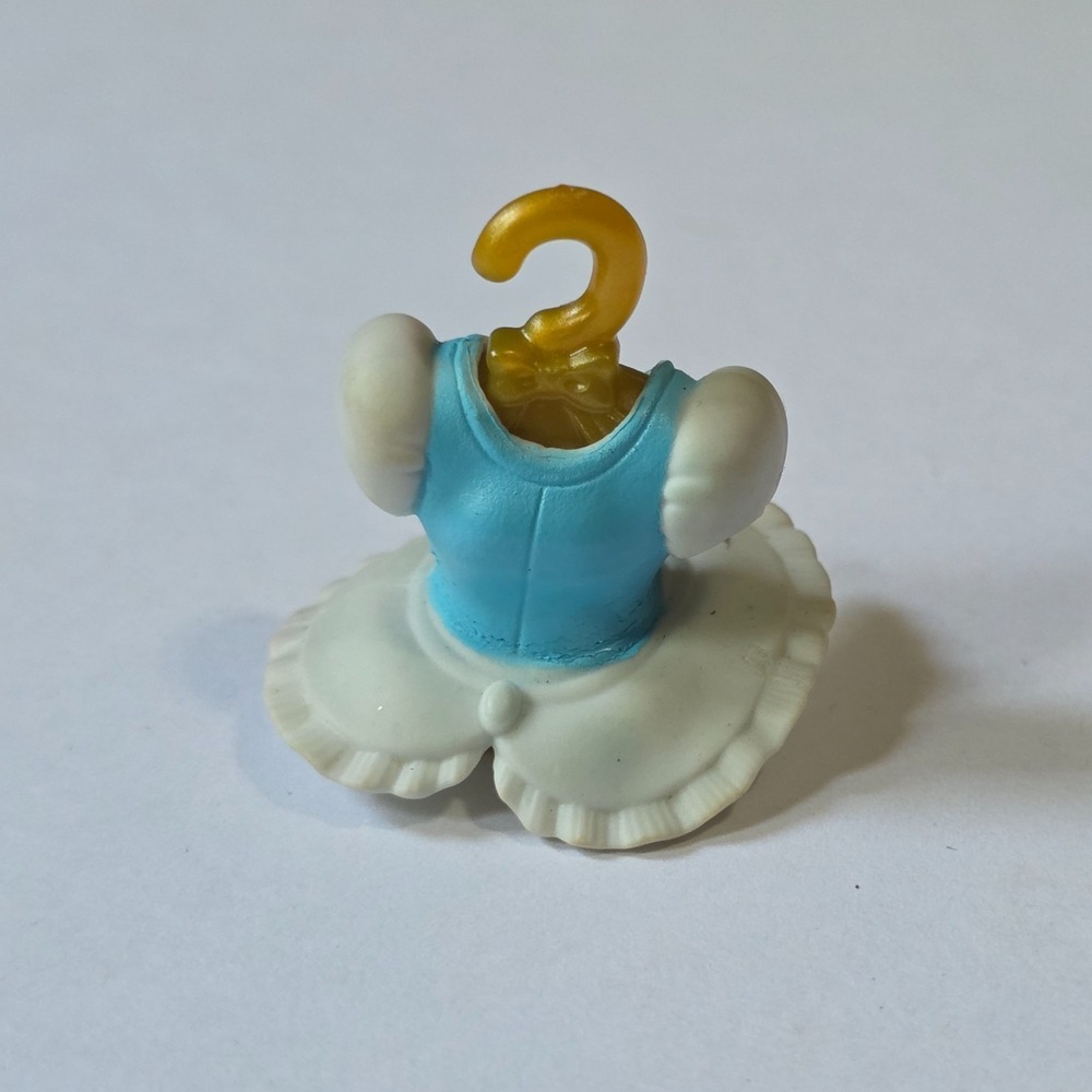 Polly Pocket blue & white dress on hanger rubber accessory toy 1.5"
